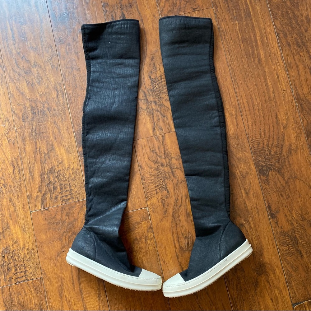 SOLD Rick Owens Sz 8 or 38 DRK SHDW Neoprene Thigh High Boots Shoes